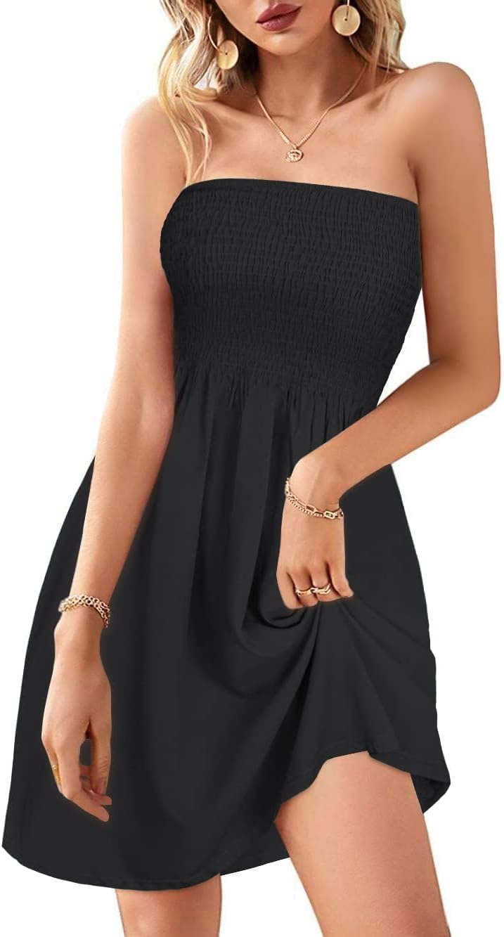 Women’s Strapless Boho Beach Dress Cover Up Sundress