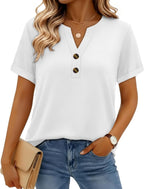 Women’s Henley V-Neck Blouse Short Sleeve Casual Top