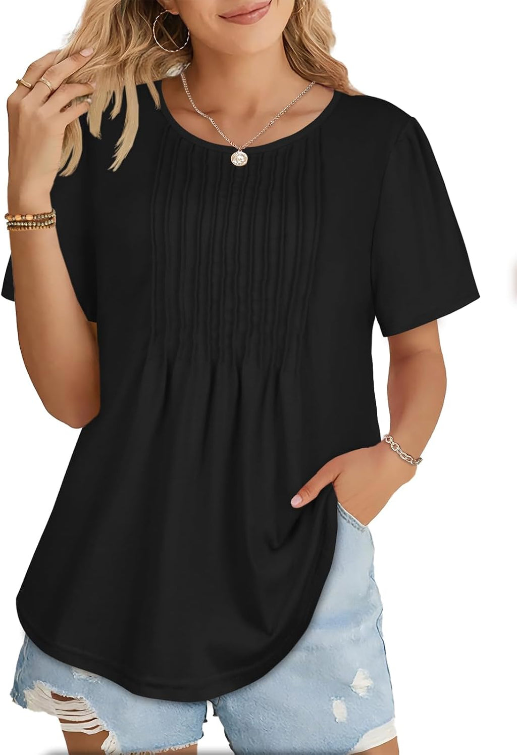 Women’s Pleated Short Sleeve Blouse Top For Summer