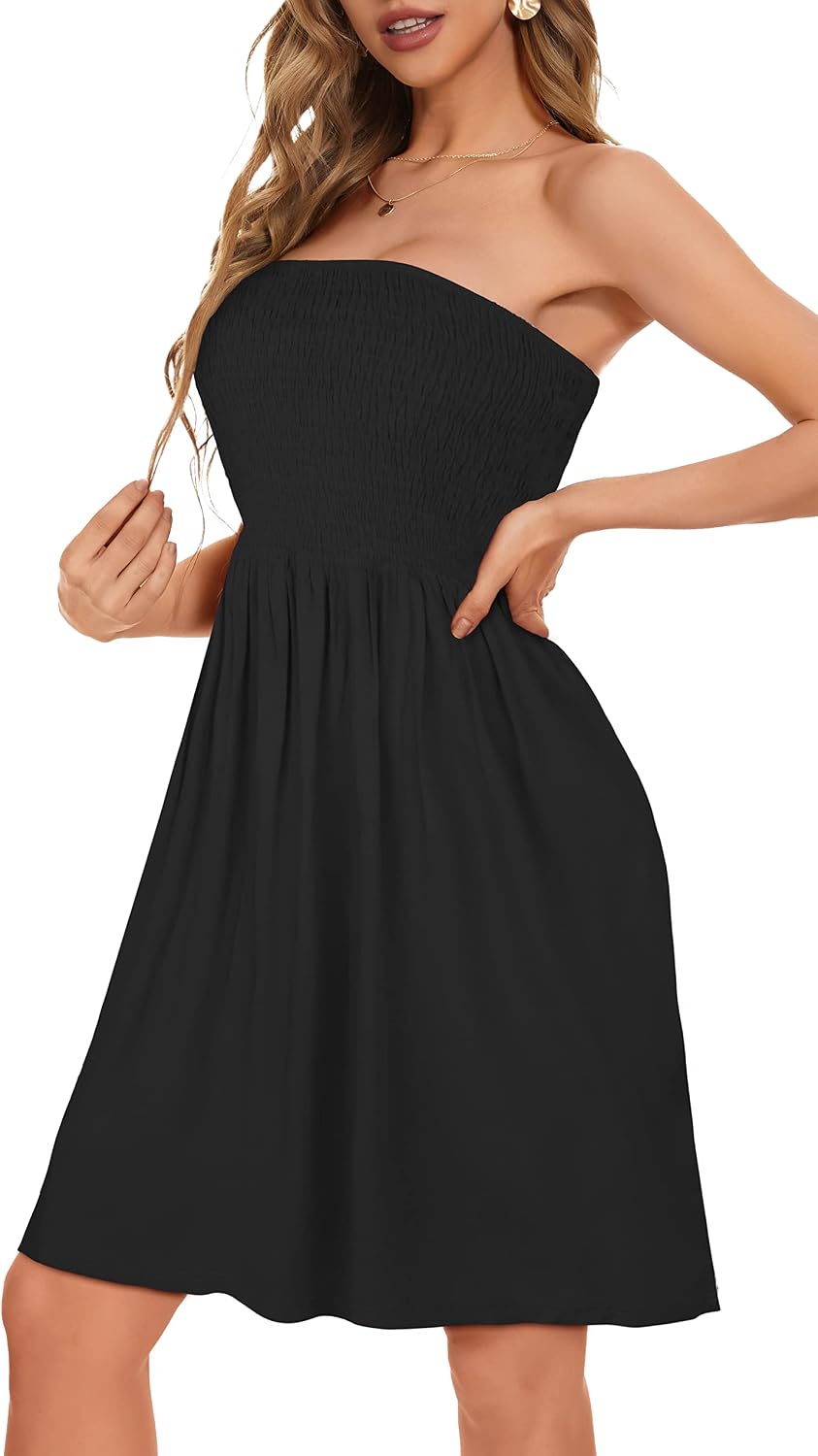 Women’s Strapless Boho Beach Dress Cover Up Sundress