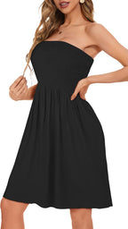 Women’s Strapless Boho Beach Dress Cover Up Sundress