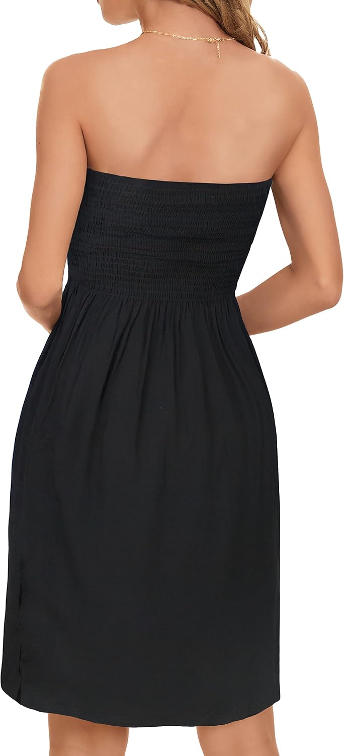 Women’s Strapless Boho Beach Dress Cover Up Sundress