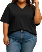 Plus Size V-Neck Oversized Top for Women Casual Tee