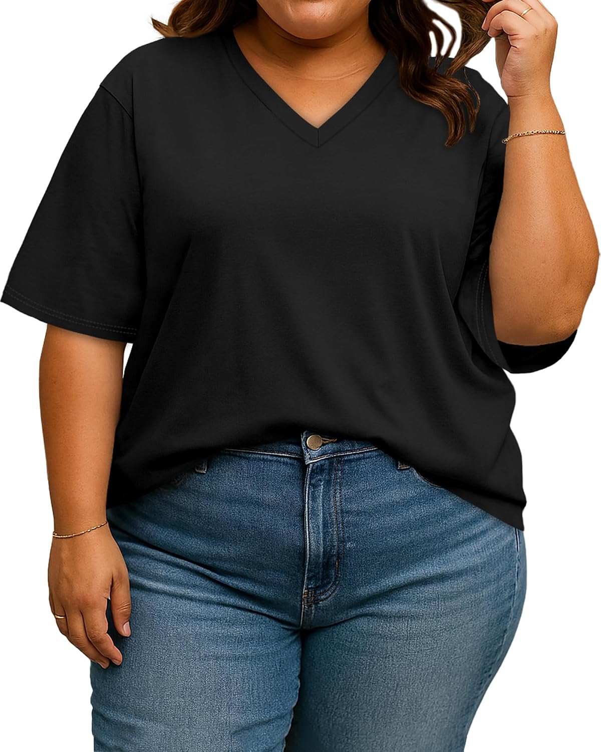 Plus Size V-Neck Oversized Top for Women Casual Tee