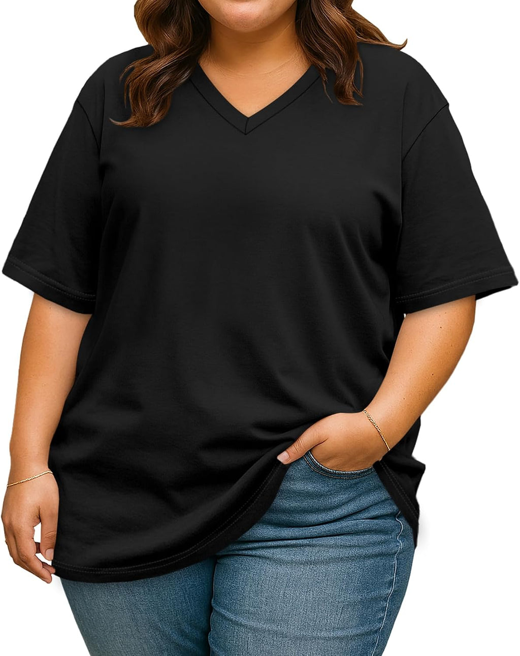Plus Size V-Neck Oversized Top for Women Casual Tee