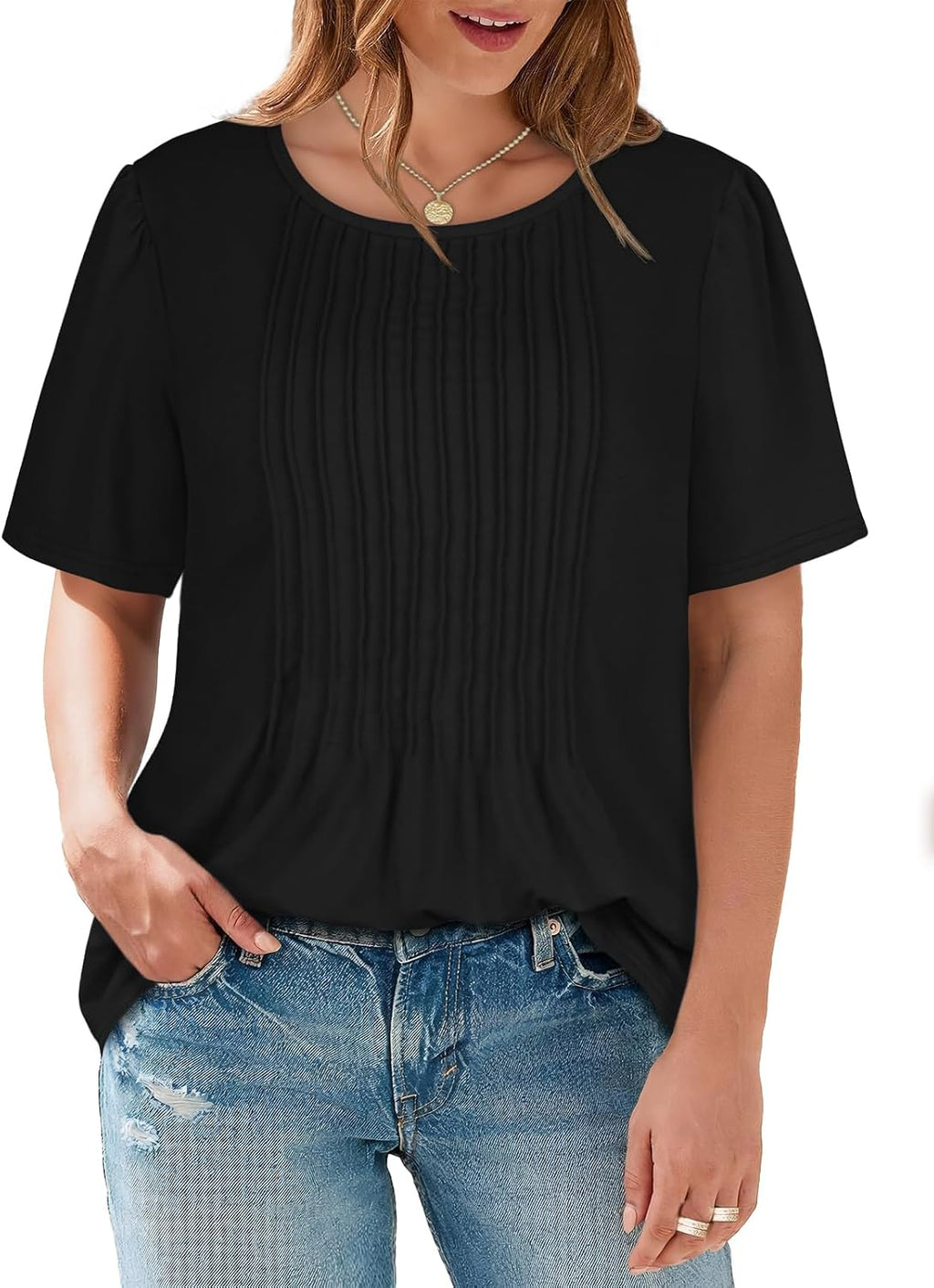 Women’s Pleated Short Sleeve Blouse Top For Summer