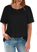 Women’s Pleated Short Sleeve Blouse Top For Summer