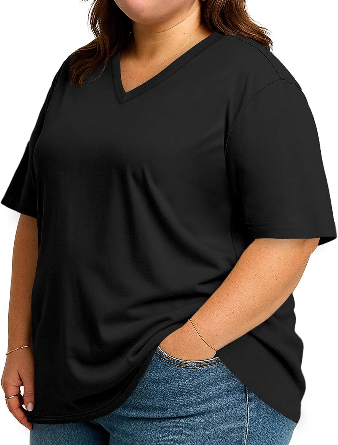 Plus Size V-Neck Oversized Top for Women Casual Tee