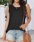 Women’s Sleeveless Scoop Neck Tank Top With Curved Hem