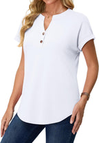 Women’s Henley V-Neck Blouse Short Sleeve Casual Top