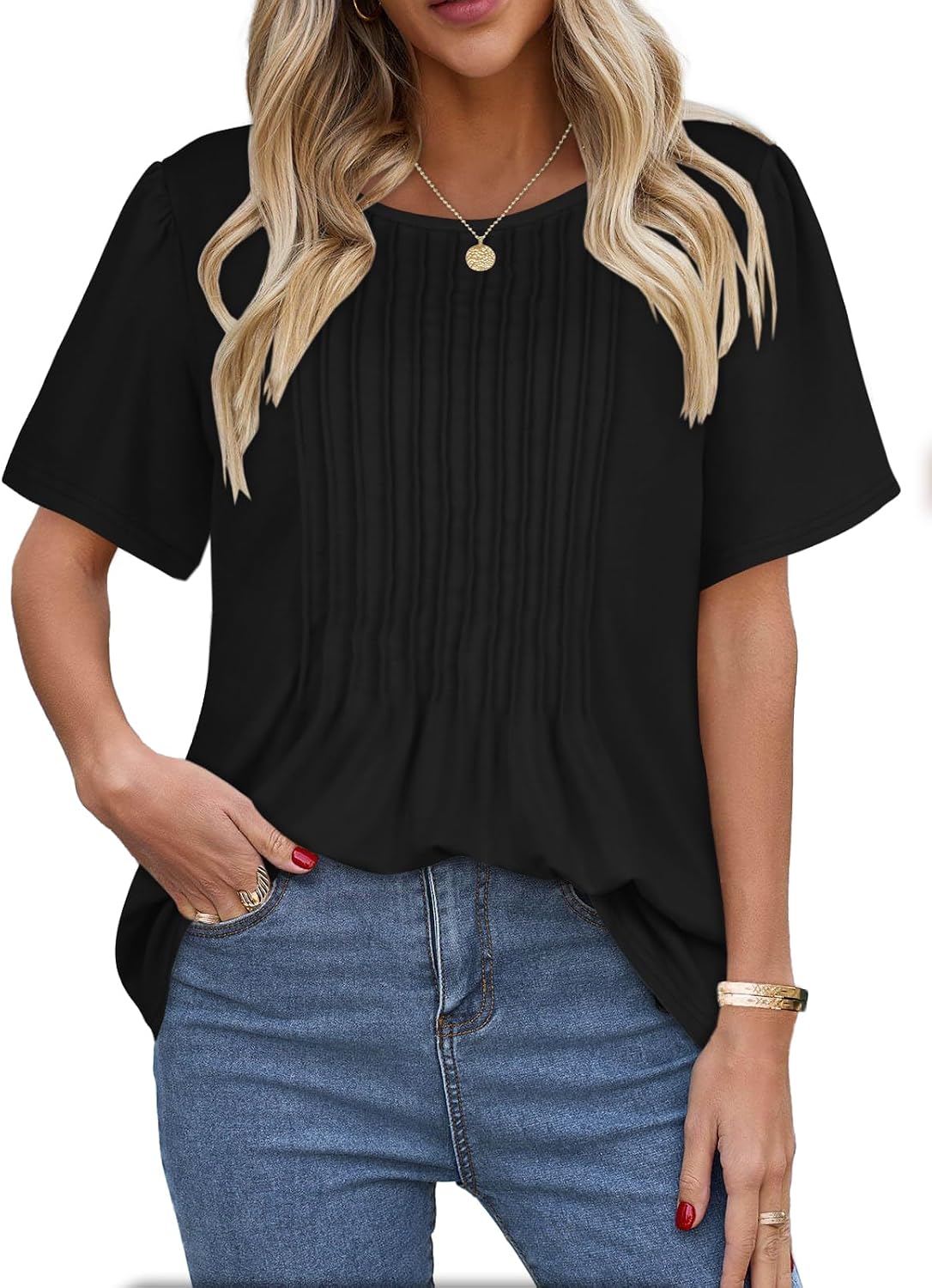 Women’s Pleated Short Sleeve Blouse Top For Summer