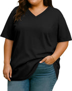 Plus Size V-Neck Oversized Top for Women Casual Tee