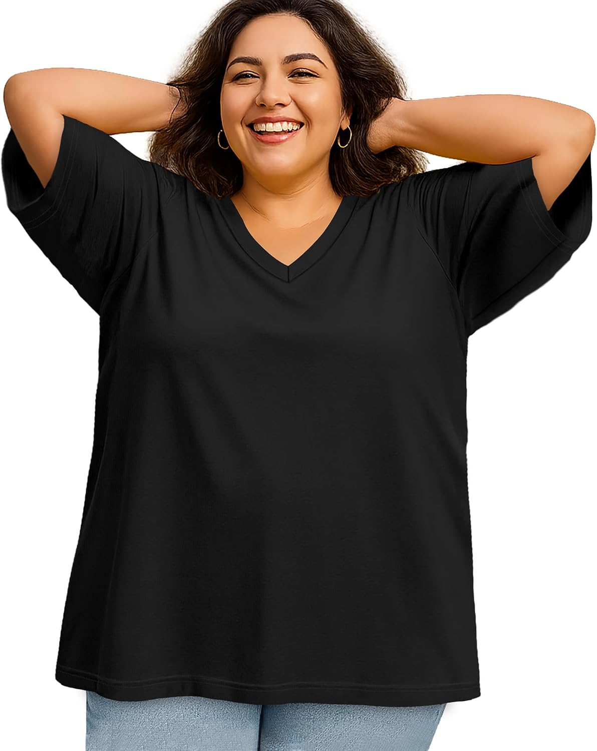 Plus Size V-Neck Oversized Top for Women Casual Tee