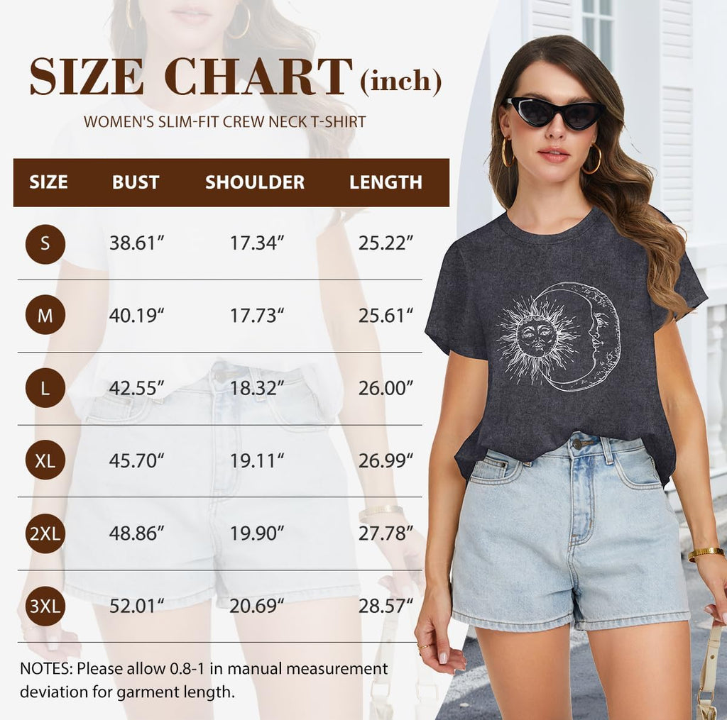 Women’s Graphic Crewneck T-Shirt With Moon And Stars