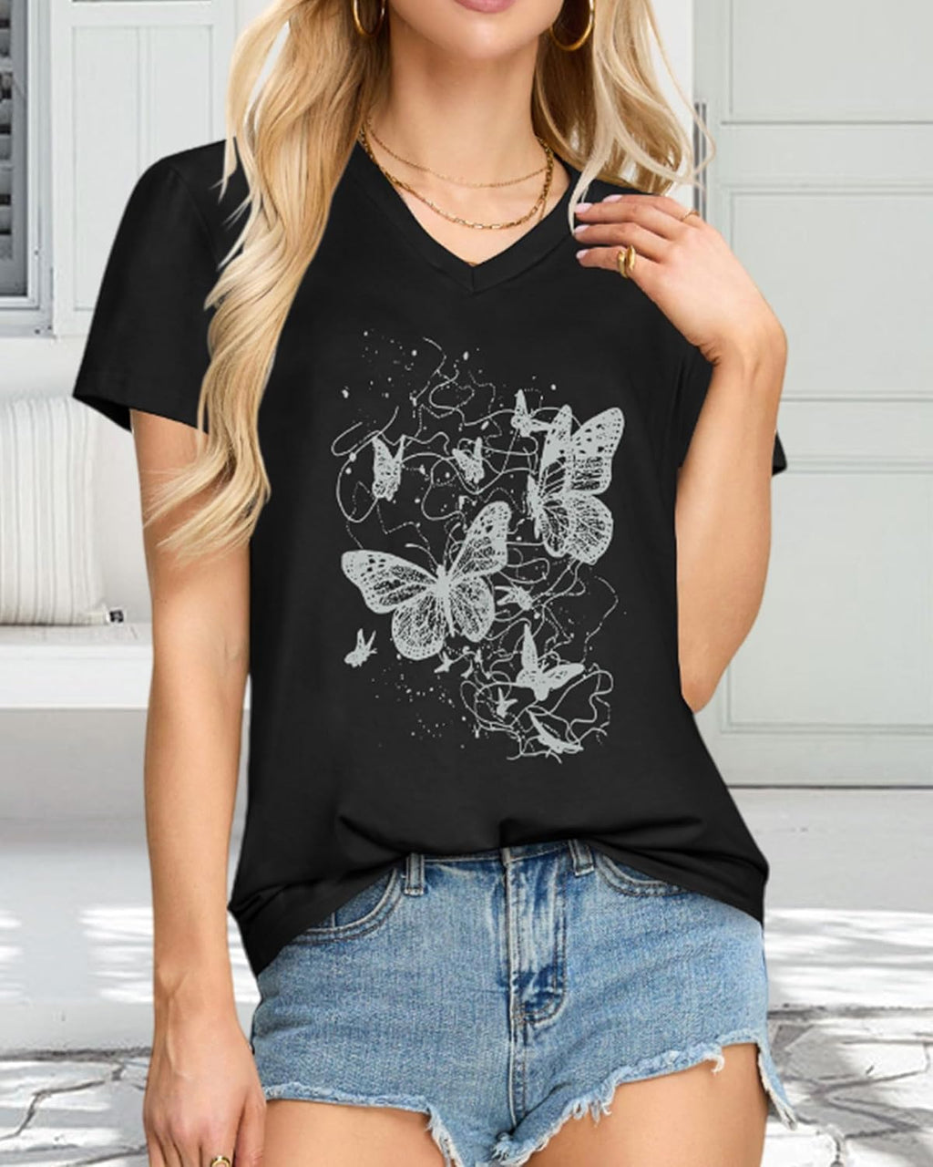 Women’s V-Neck Graphic T-Shirt Casual Summer Top