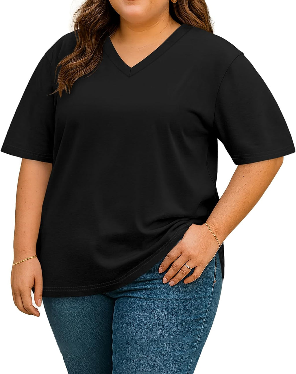 Plus Size V-Neck Oversized Top for Women Casual Tee
