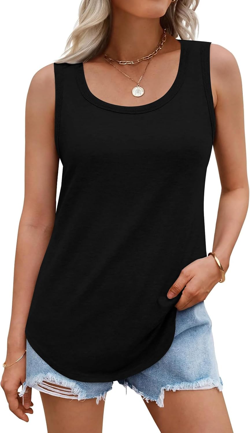 Women’s Sleeveless Scoop Neck Tank Top With Curved Hem
