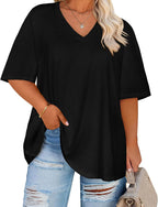 Plus Size V-Neck Oversized Top for Women Casual Tee