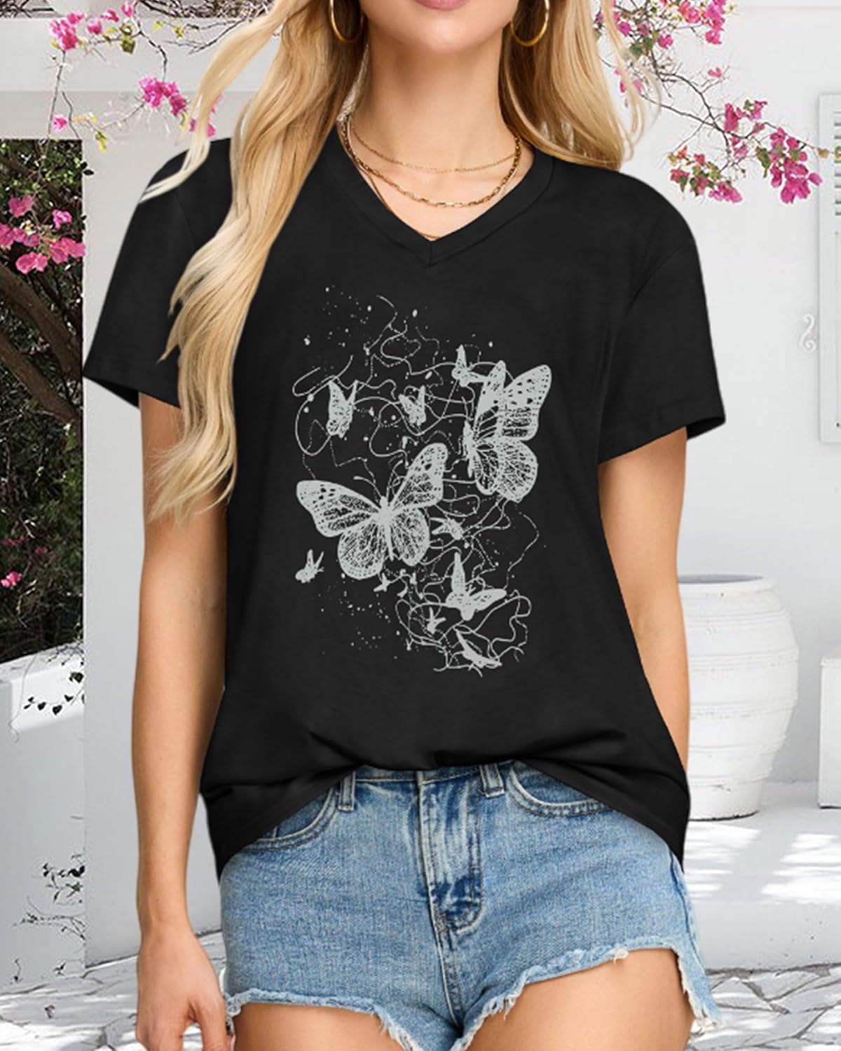 Women’s V-Neck Graphic T-Shirt Casual Summer Top