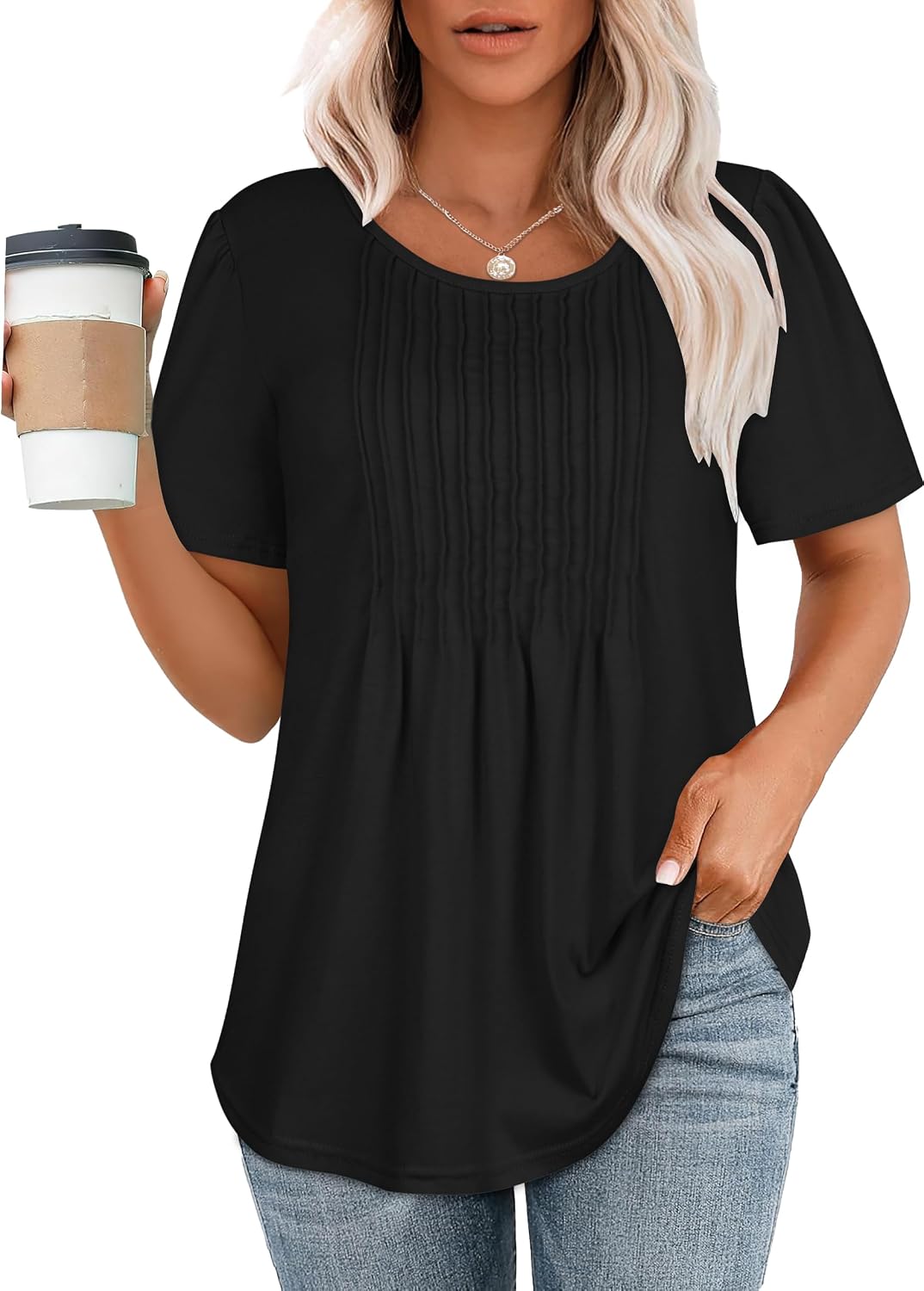 Women’s Pleated Short Sleeve Blouse Top For Summer