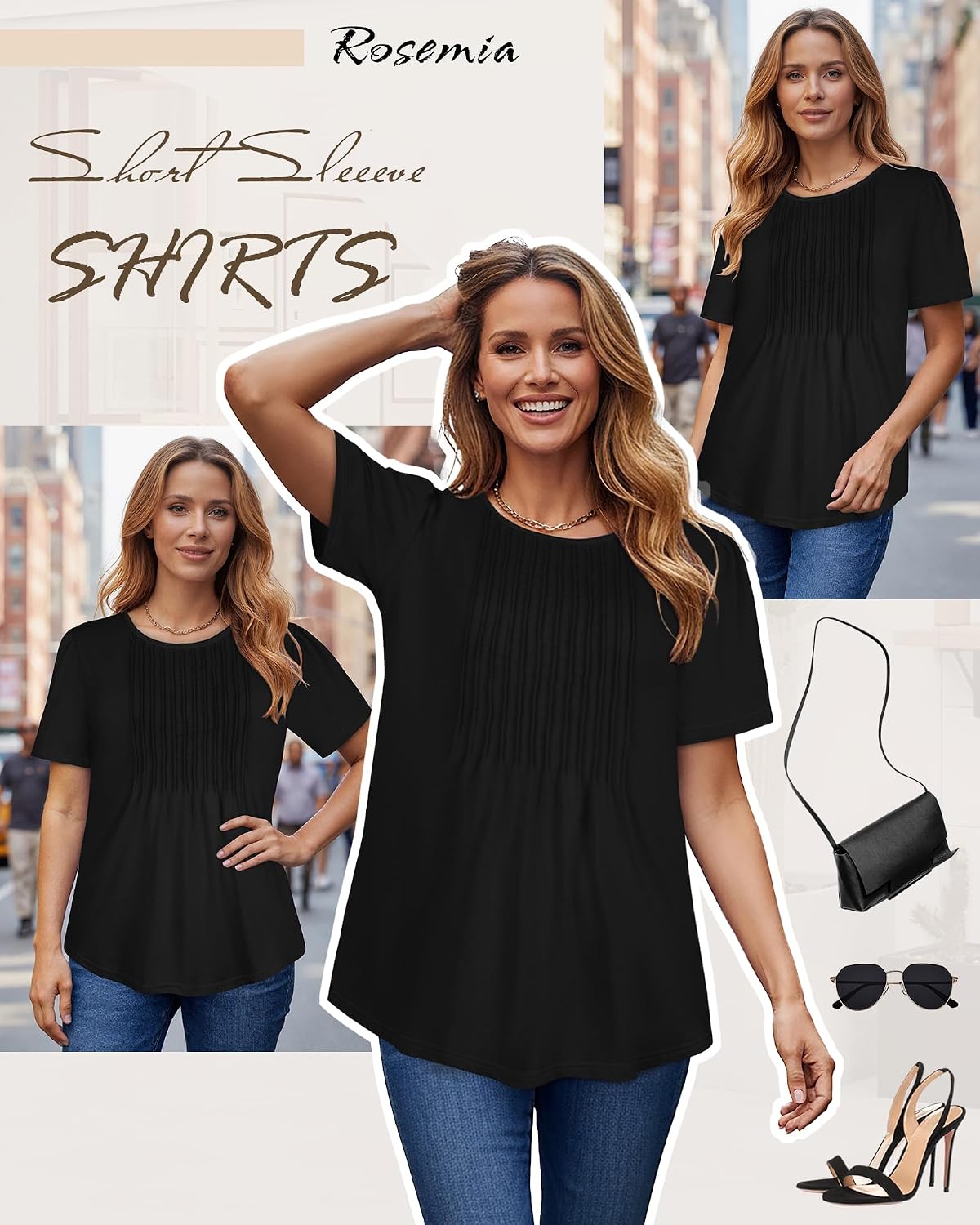 Women’s Pleated Short Sleeve Blouse Top For Summer