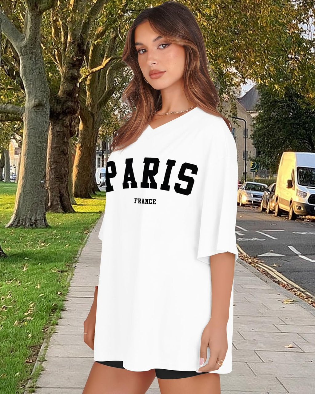 Women’s Oversized V-Neck T-Shirt Casual Short Sleeve Top