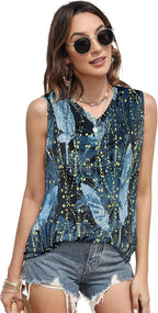 Women’s Sleeveless V-Neck Tunic Top Casual Loose Fit