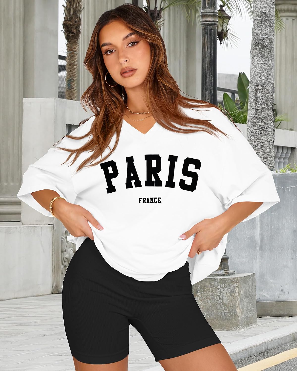 Women’s Oversized V-Neck T-Shirt Casual Short Sleeve Top