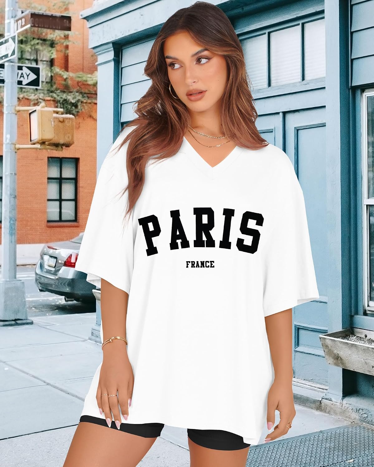 Women’s Oversized V-Neck T-Shirt Casual Short Sleeve Top