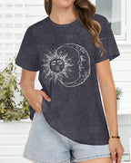Women’s Graphic Crewneck T-Shirt With Moon And Stars