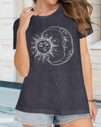 Women’s Graphic Crewneck T-Shirt With Moon And Stars