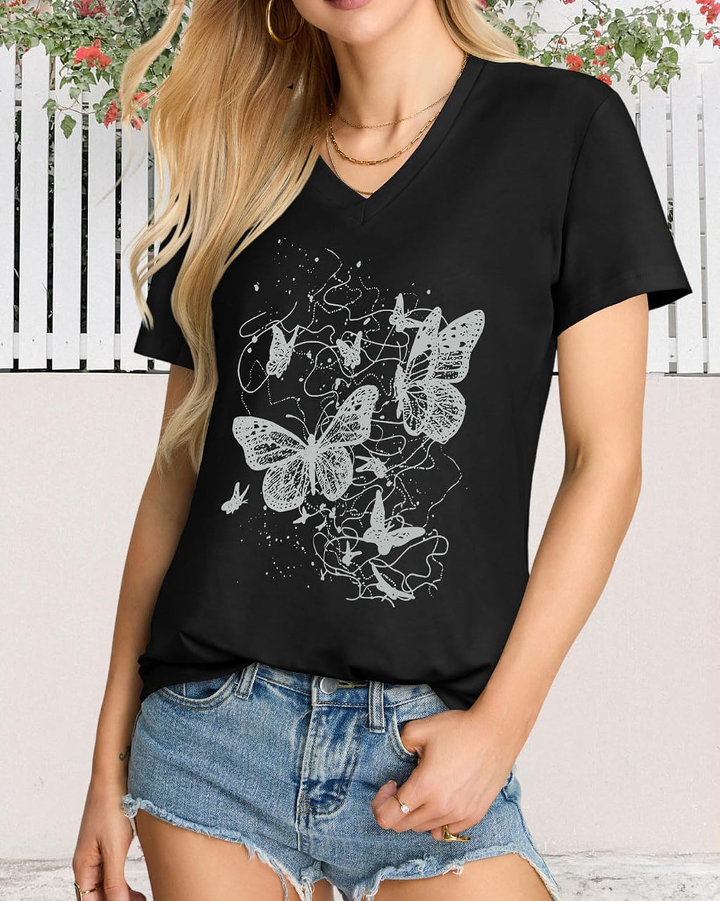 Women’s V-Neck Graphic T-Shirt Casual Summer Top