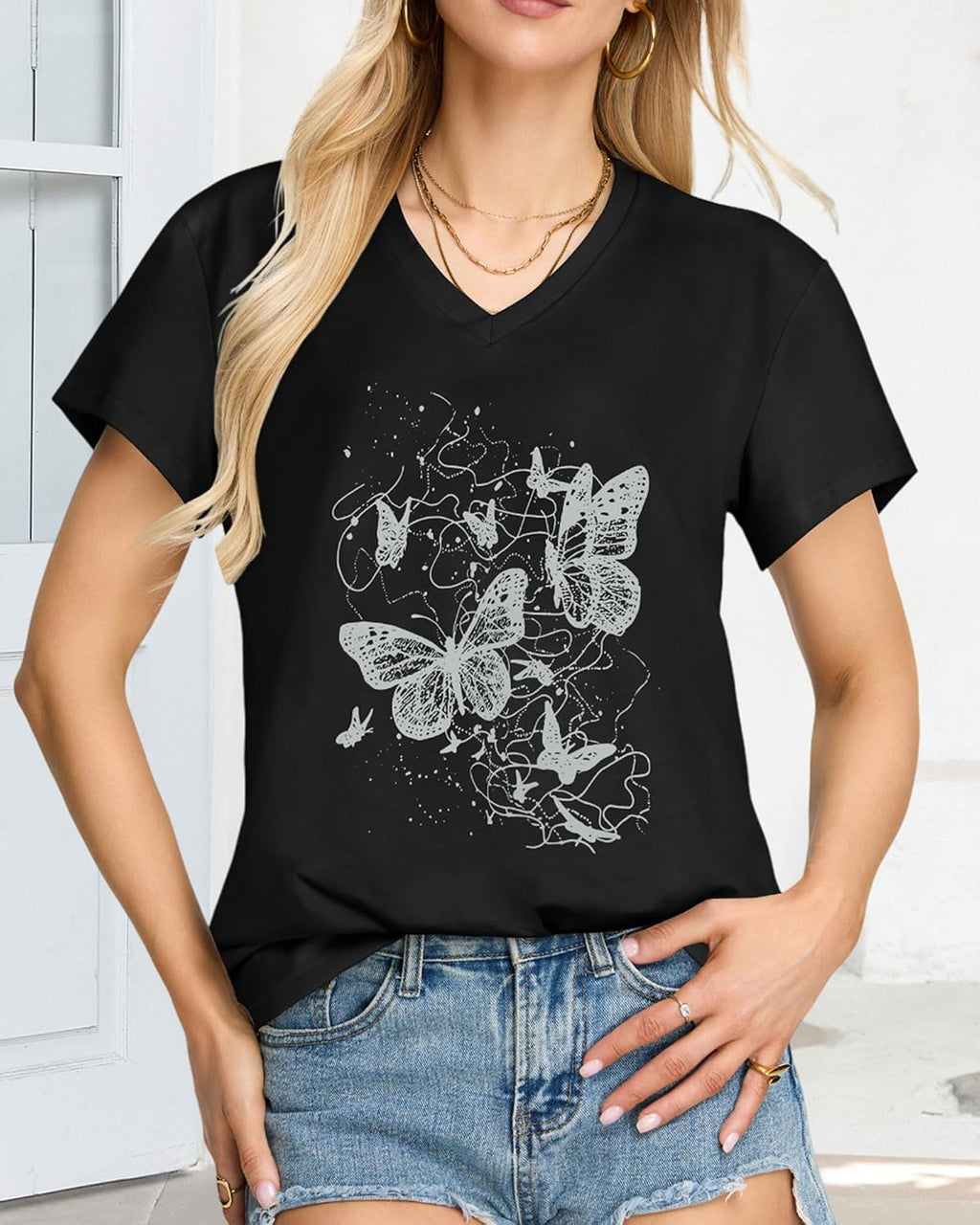 Women’s V-Neck Graphic T-Shirt Casual Summer Top