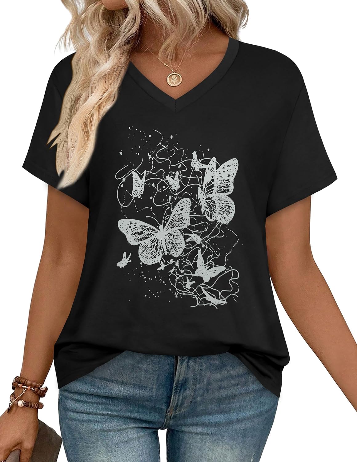Women’s V-Neck Graphic T-Shirt Casual Summer Top