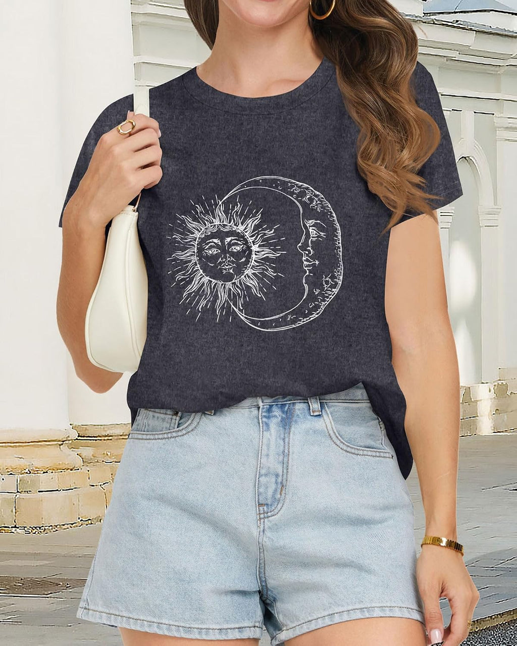 Women’s Graphic Crewneck T-Shirt With Moon And Stars