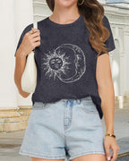 Women’s Graphic Crewneck T-Shirt With Moon And Stars