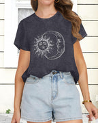 Women’s Graphic Crewneck T-Shirt With Moon And Stars
