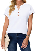 Women’s Henley V-Neck Blouse Short Sleeve Casual Top