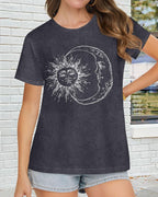 Women’s Graphic Crewneck T-Shirt With Moon And Stars